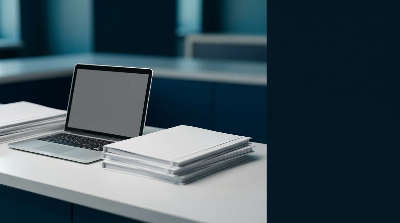 Mesa de escritório de contabilidade moderno com documentos organizados, transmitindo contabilidade em dia
