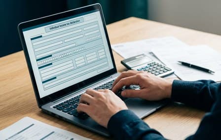 Declaração de Imposto de Renda pessoa física na tela de um notebook